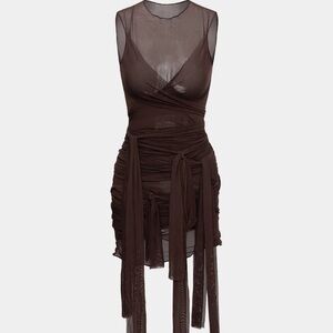 Sheer Brown Wrap Dress